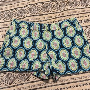 Crown & Ivy High Waist Shorts - Blue and Pink Pattern